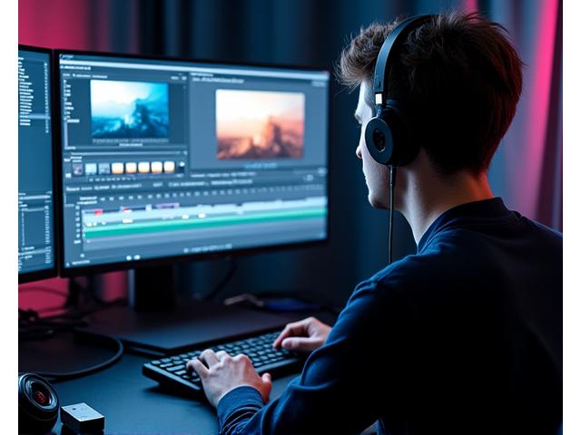 Person bearbeitet ein Video am Computer