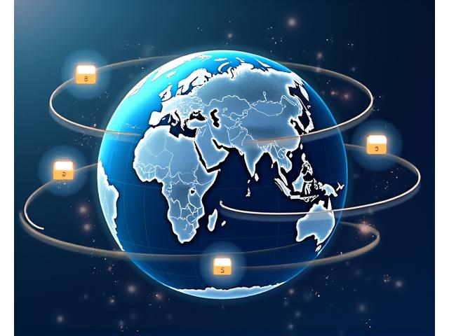 Globus mit Pfeilen, die verschiedene Versandrouten anzeigen