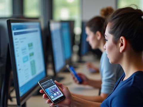 Team arbeitet an einem Computer und interagiert mit Sozialen Medien